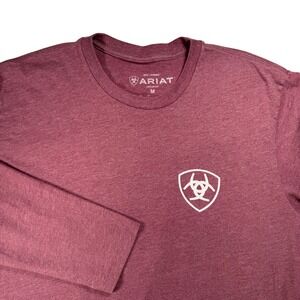 Ariat Mens Long Sleeve Graphic T-Shirt Maroon Heather Logo Size Medium